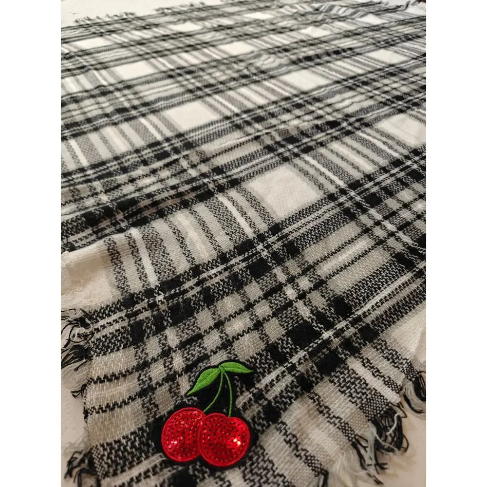 Women Unbranded Plaid Blanket Scarf Black White One Size